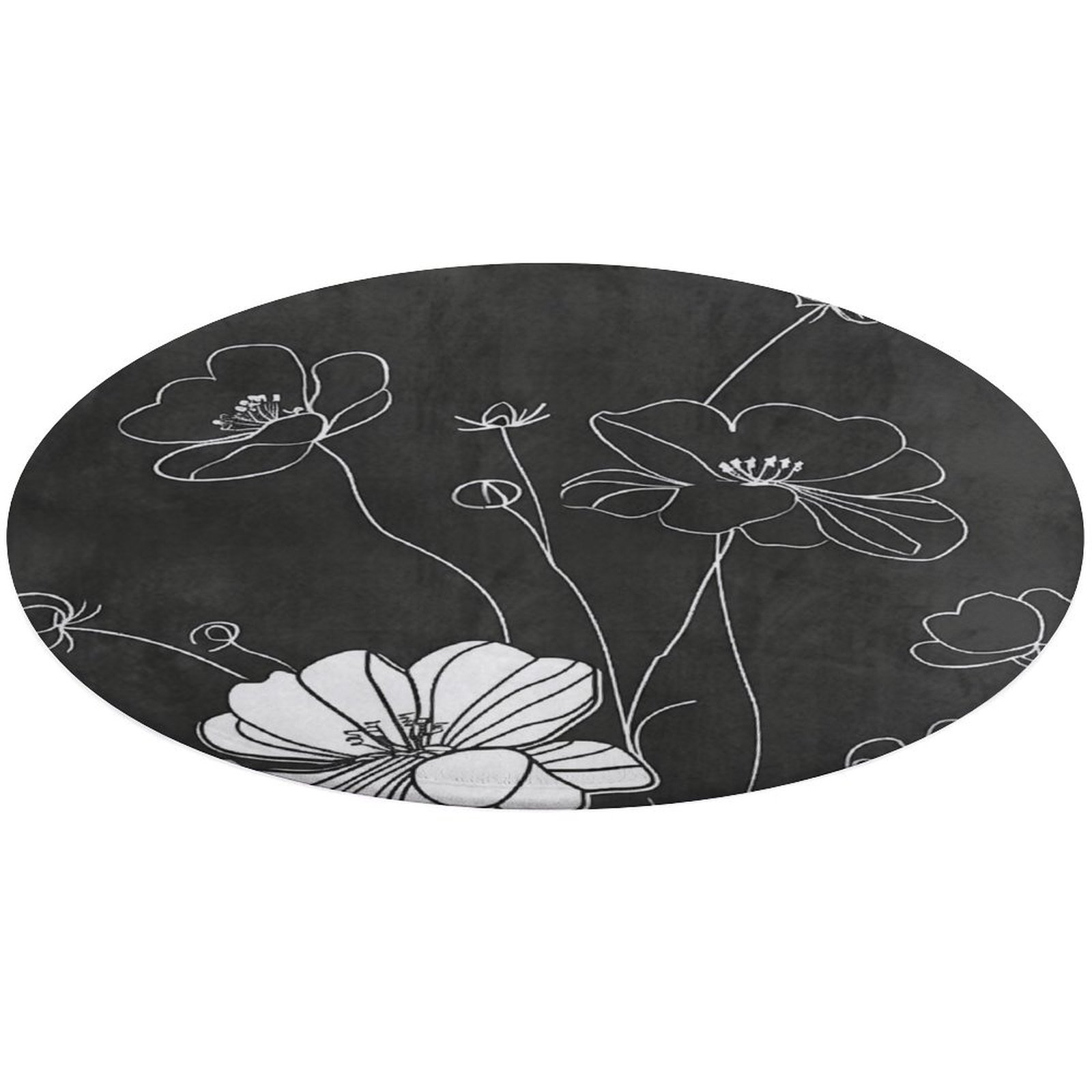 Black And White Rose Flower Round Rug main image 1