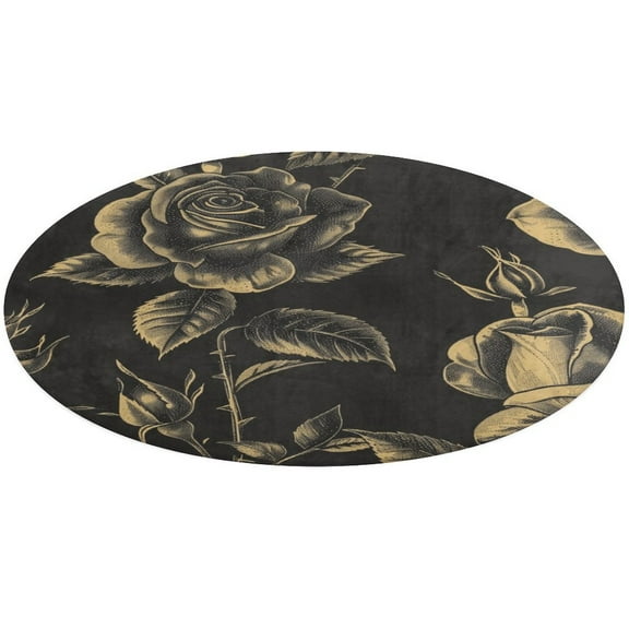 Black And White Ink Flower Rugs Trea Rugs Not-Slip Round Rugs Area Carpets for Living Room Carpet