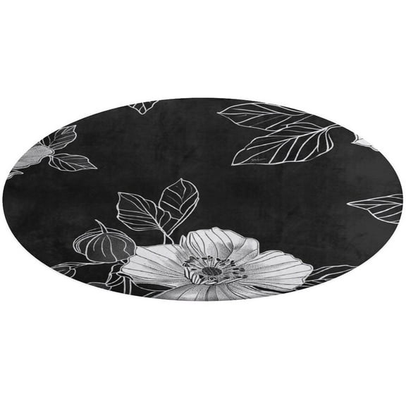 Black And White Ink Flower Rugs Trea Rugs Not-Slip Round Rugs Area Carpets for Living Room Carpet