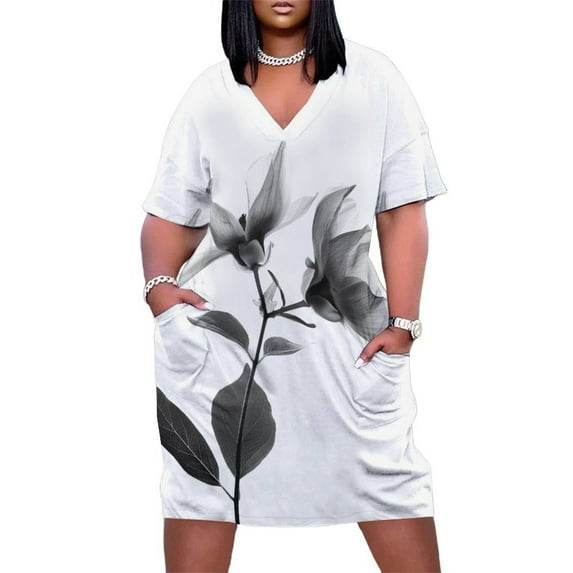 Black And White Ink Flower Summer Dresses for Women Beach Boho