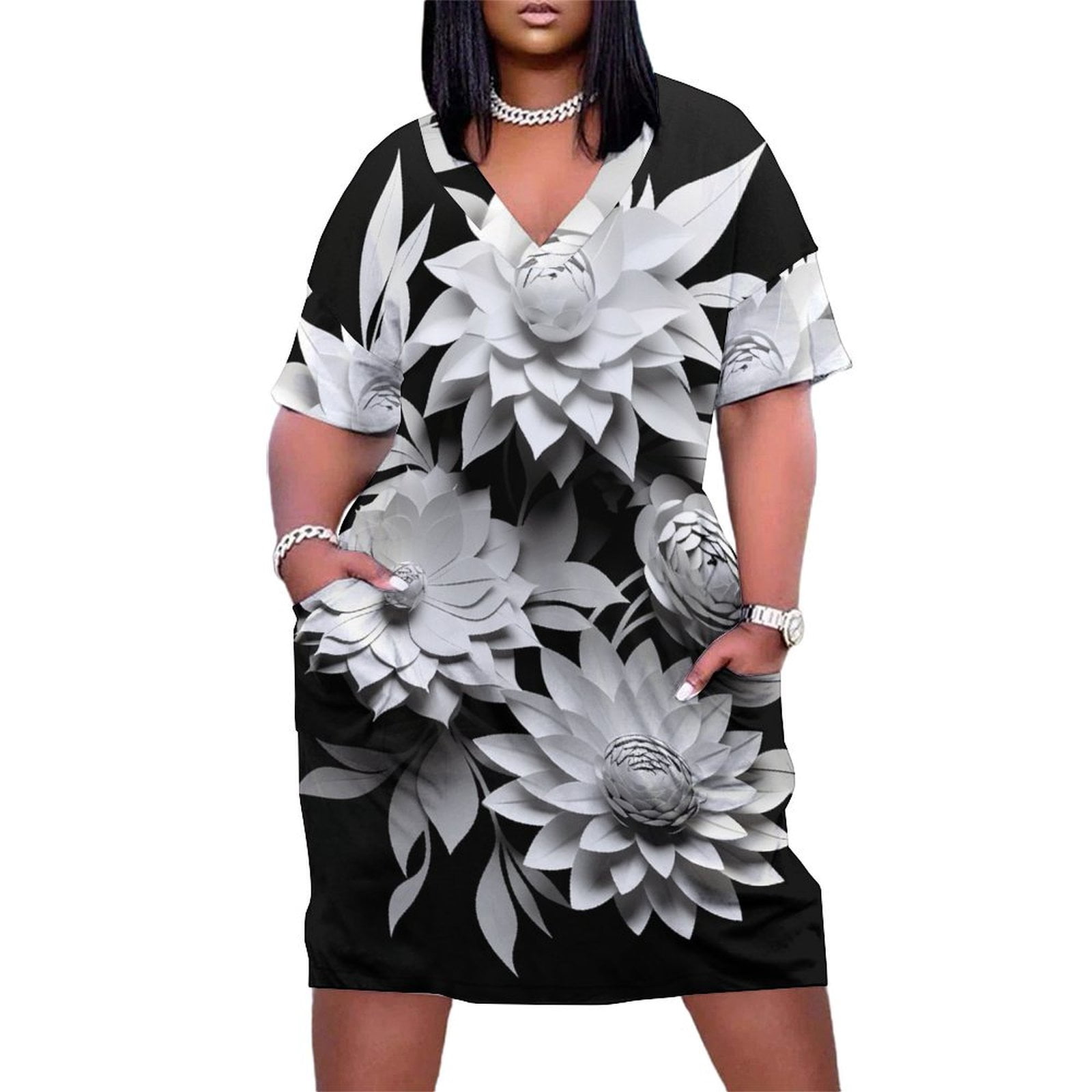 denim black dress Handwork Black floral prom dress icon:dpyp-pocket Cỡ:M