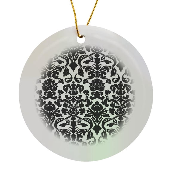 3drose, Black and White Intricate Detailed and Fancy Damask Pattern - Classic Classy Elegant and Stylish, Circle Porcelain Ornament