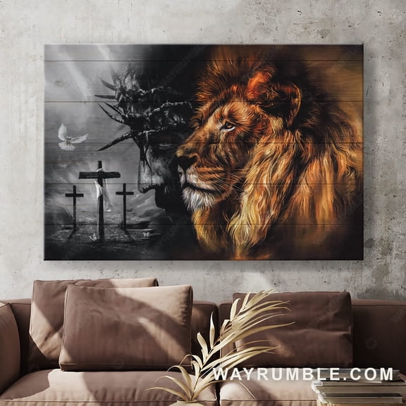 Black And White Jesus Painting, Lion Painting, Lion Of Judah, Jesus Landscape Poster Prints, Christian Wall Art, UNFRAMED
