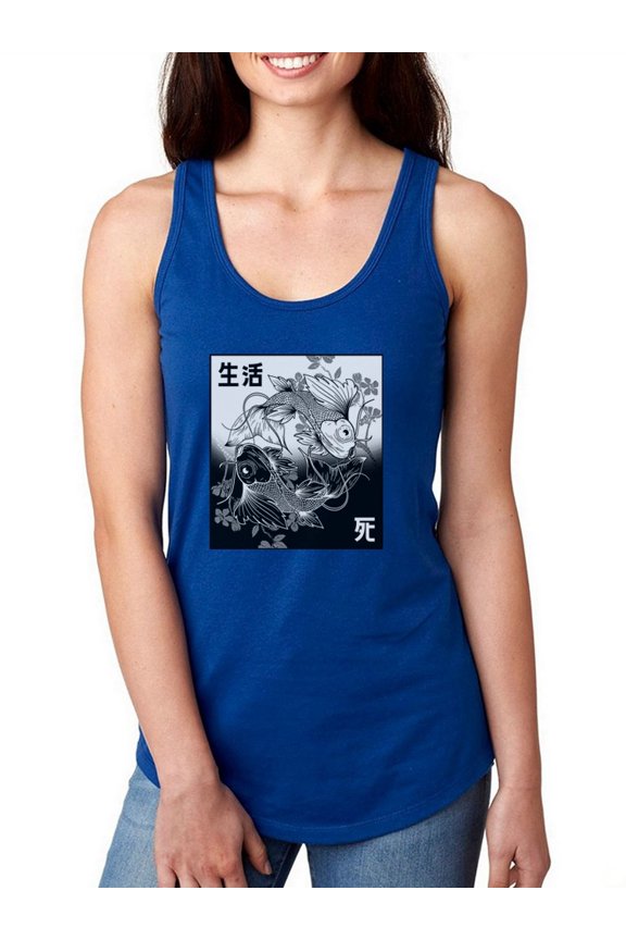 Black And White Koi Fish Racerback Tank Women -Smartprints Designs, Female Large