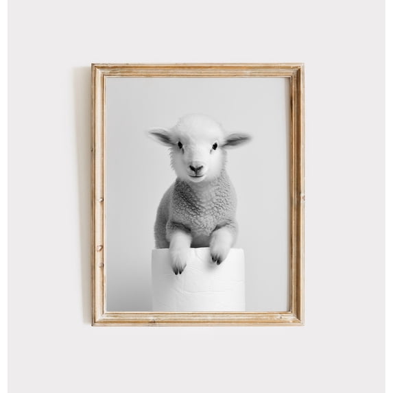 Black And White Lamb Wall Art Print, Cute Farm Animal Bathroom And ...
