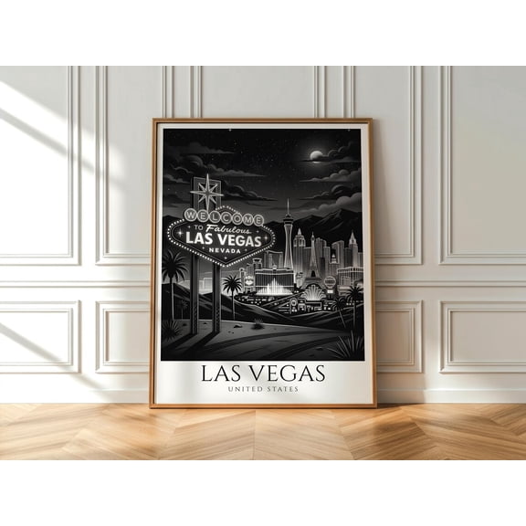 Black And White Las Vegas Vegas Strip Wall Art Noir Las Vegas Print Casino Skyline Decor, Unframed Paper Print