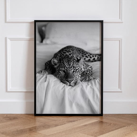 Black And White Leopard Wall Art Print, Unframed Paper Poster 8x10in
