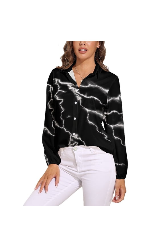 Black And White Lightning Long Sleeve Blouse Woman Streetwear Casual Shirts Summer Oversize Woman Streetwear Clothing Birthday Present
