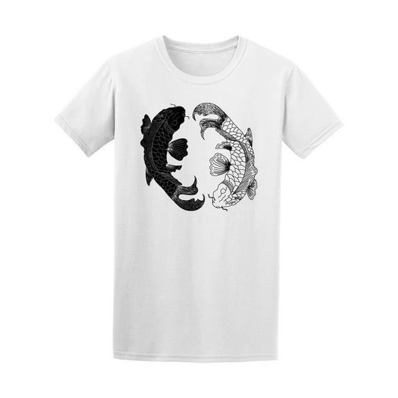 Black And White Line Art Of Fish Koi Carp T-Shirt Men -Image by Shutterstock, Male Medium