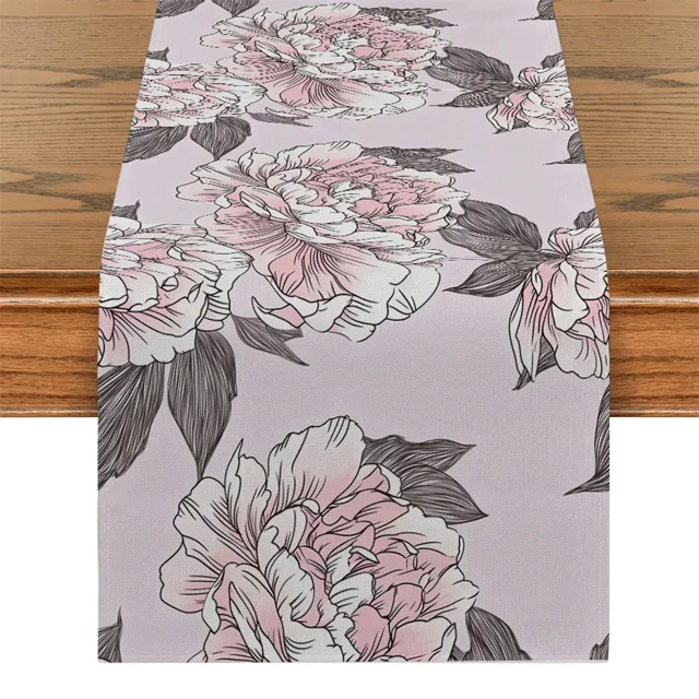 Black And White Lines Floral Table Flag Cartoon Stars Tables Runners
