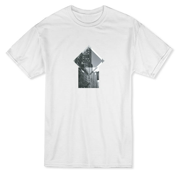 Black And White Lit Building Design Men White T-Shirt, Male Medium
