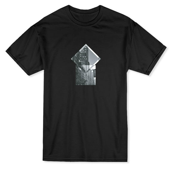 Black And White Lit Building Graphic Men Black T-Shirt, Male Small