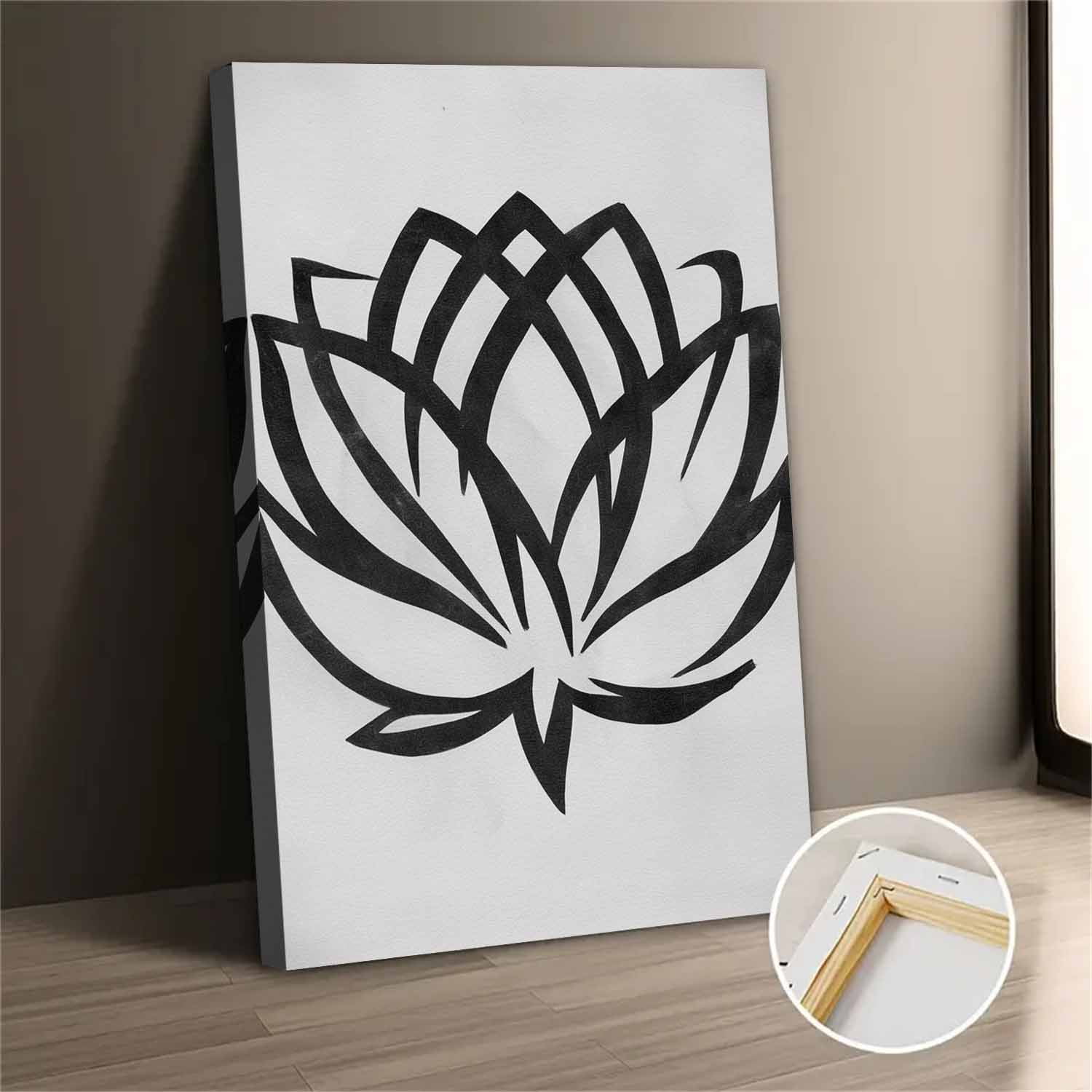Black And White Lotus Flower Canvas Wall Art Print For Home Decoration ...