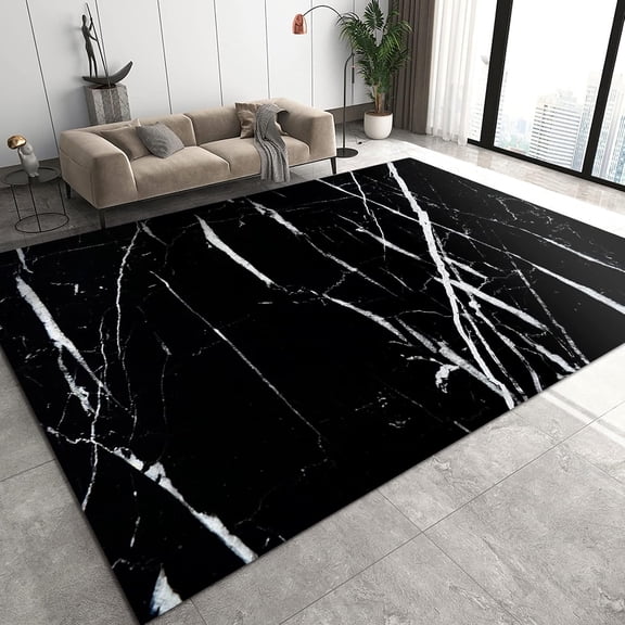 Black And White Marble Carpet, Porch Mat Comfortable To The Feet And Soft To The Touch Suitable For Living Study Bedroom Kitchen 5x7ft