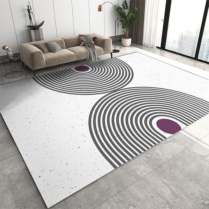 Black And White Medieval Arched Stripes Area Rug, Bohemian Art Style