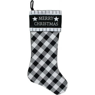 Neutral White Stripe Stitch Christmas Stocking with Velvet Cuff