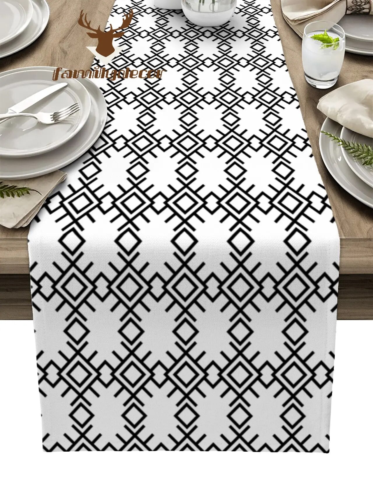 Black And White Minimalist Bohemian Style Table Runner Home Wedding ...