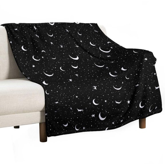 Black And White Moon Pattern Throw Blanket Warm Microfiber Flannel Bedroom Decor Blankets For Beds
