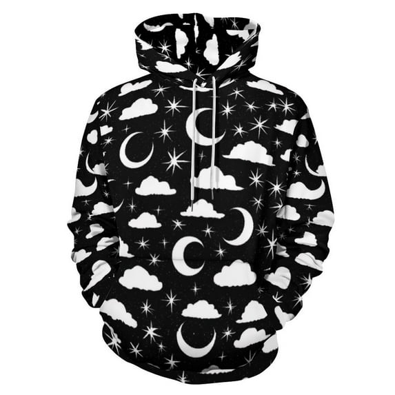 Black And White Moon Stars Clouds 3D Print Hoodie Men Women Autumn Thin Pullover Sweatshirt Vintage Streetwear Tops