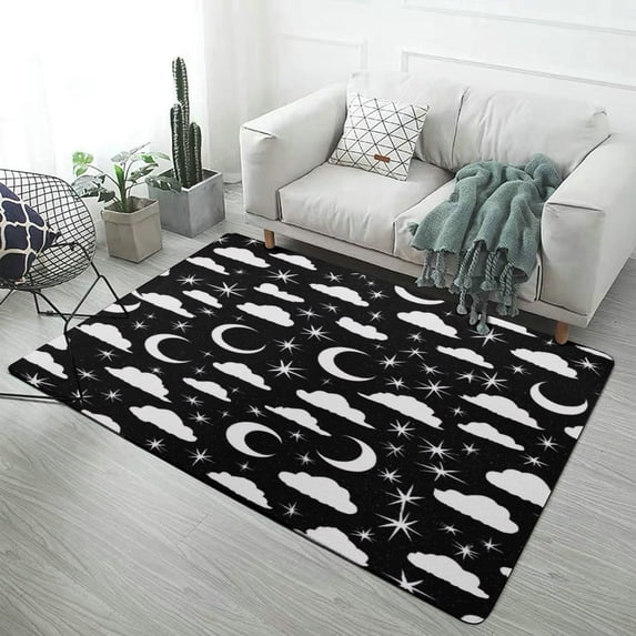 Moon Star Rug Black And White Moon Stars Clouds Area Rugs Soft Carpet Suitable for ...