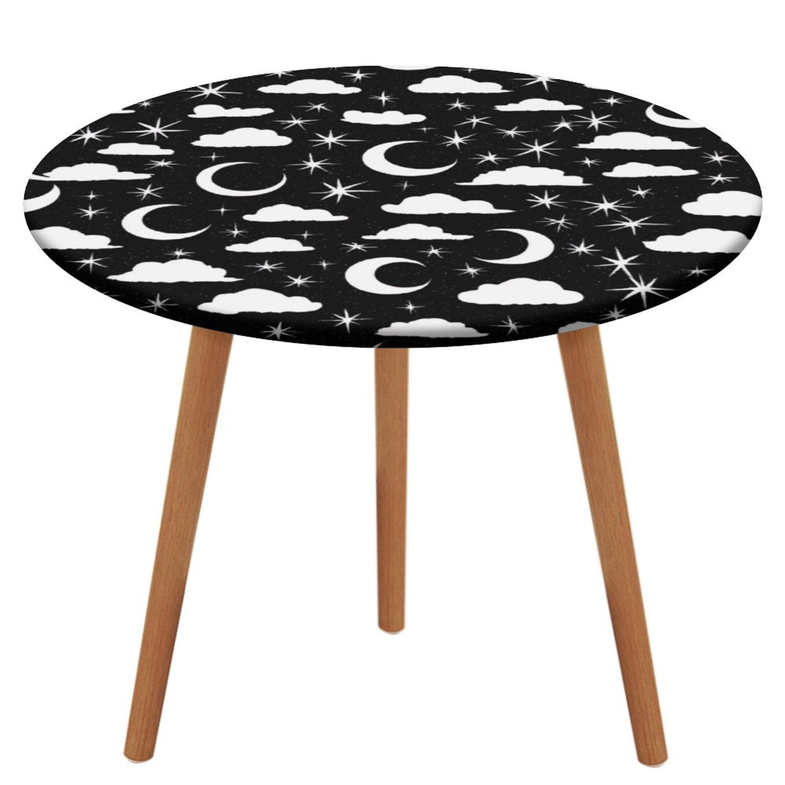 Black And White Moon Stars Clouds Tablecloth Round Elastic Fitted ...