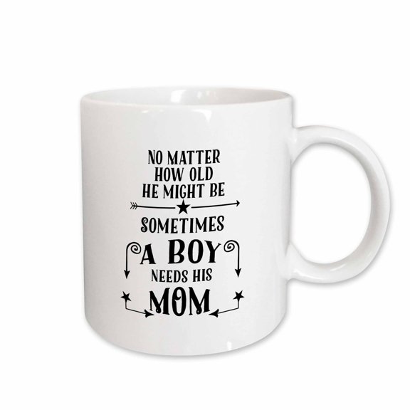 3drose, Black and White Mothers Day Typography Boy Needs Mom, 11oz Mug