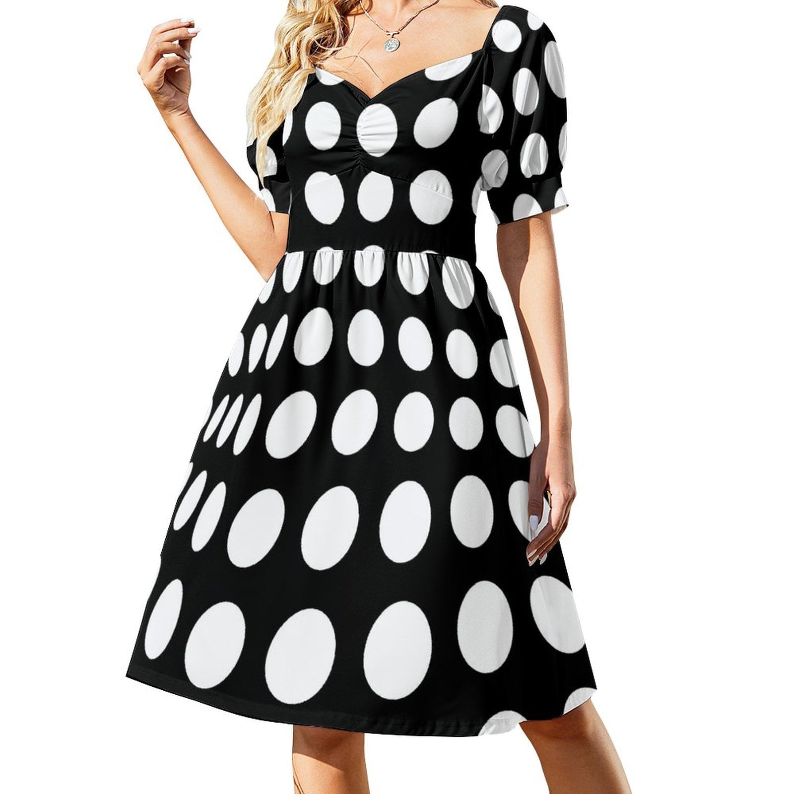 Black And White OpArt Dots Optical n Retro Graphic Dress women's