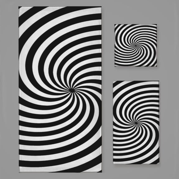 Black And White Op Art Spiral Bath Towel Sets For Bathroom Hand Towels Fingertip Towels 3 Piece Soft Absorbent For Bathroom Kitchen Hotel Beach