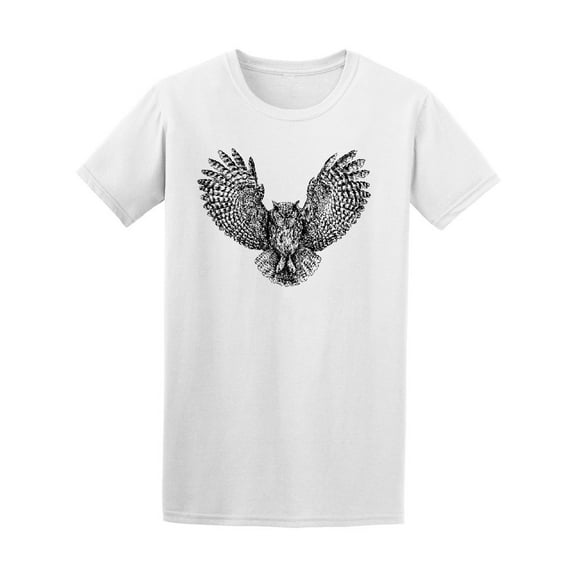 Black And White Owl Spread Wings T-Shirt Men -Image by Shutterstock, Male Medium