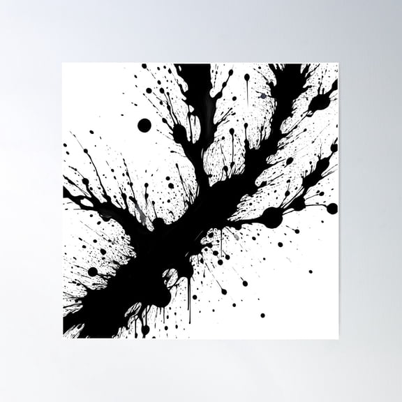 Black And White Paint Splatter, Splash, Splashed Ink, Paint Art Deco Poster Wall Art, Modern Wall Decor For Living Room Bedroom, 24x24 UNFRAMED