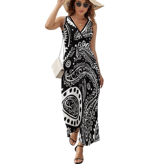 Black And White Paisley Pattern Design Repeat Pattern Design Sleeveless Dress Summer Clothes for Women Women's Clothing 2025