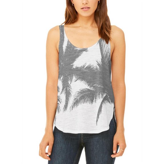 Black And White Palm Tree Silhouette Juniors Flowy Side Slit Tank Top Multi SM