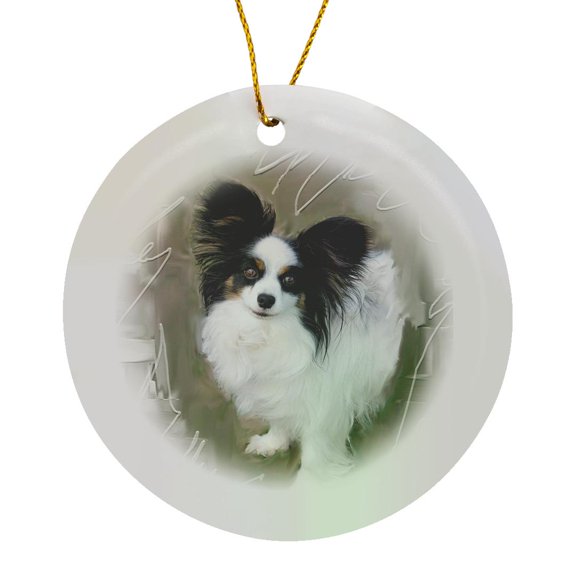 3drose, Black and White Papillon, Circle Porcelain Ornament