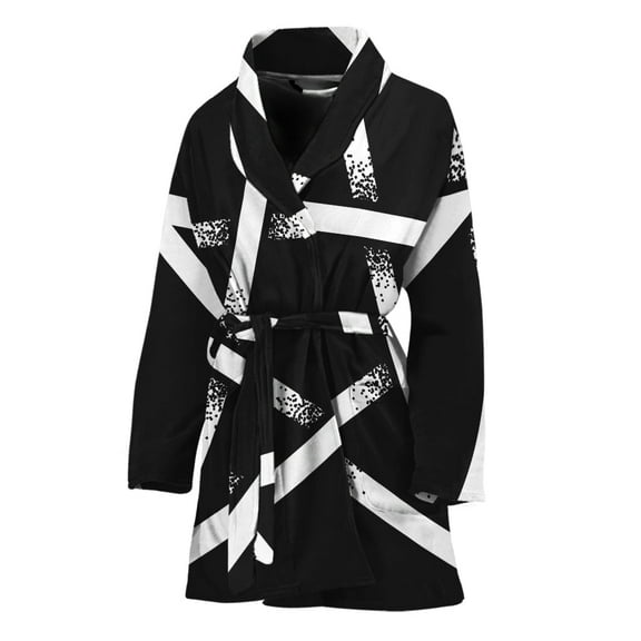 Black And White Pentagram Symbol Women Bathrobe One Size Univeral Fits Fashion Lightweight Plush Fleece Long Robe For Women