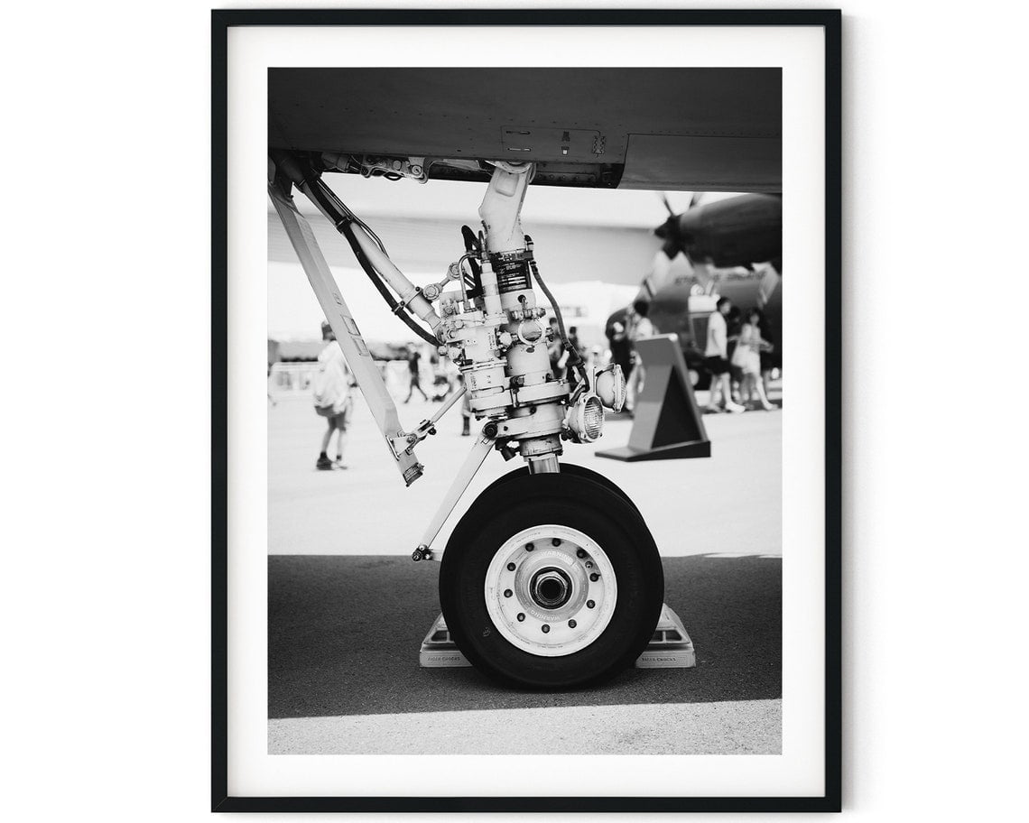 Black And White Photo Wall Art Print Aircraft Landing Gear Poster Wall