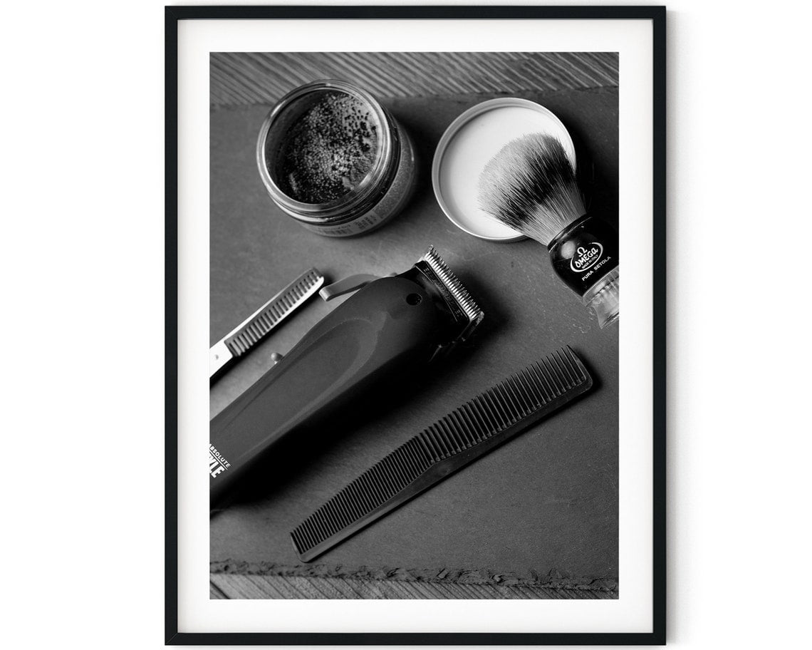 Black And White Photo Wall Art Print Barber Shop Hair Care Poster Wall