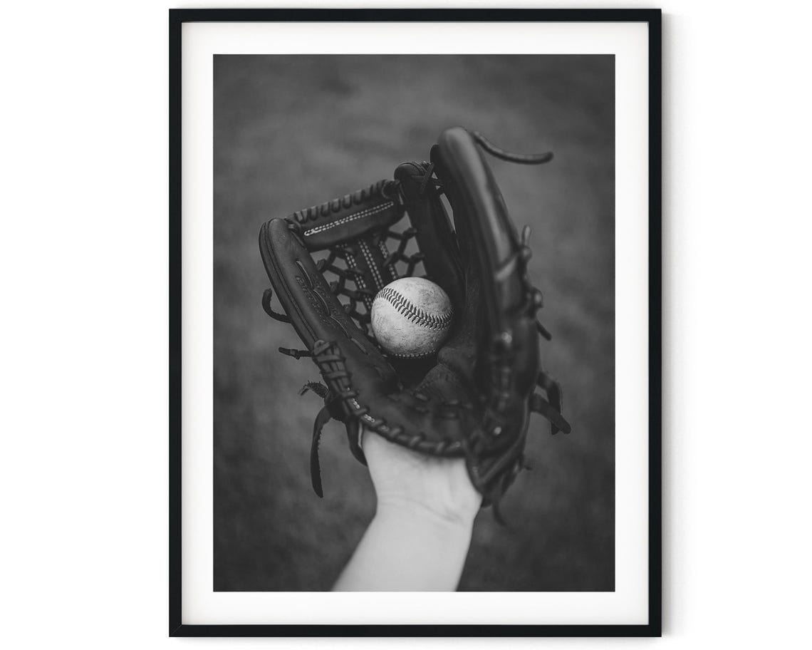 Black And White Photo Wall Art Print Baseball Mitt Poster Wall Art