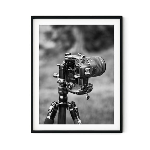 Black And White Photo Wall Art Print Camera On A Tripod Poster Wall Art, Modern Wall Decor, 8x12 UNFRAMED