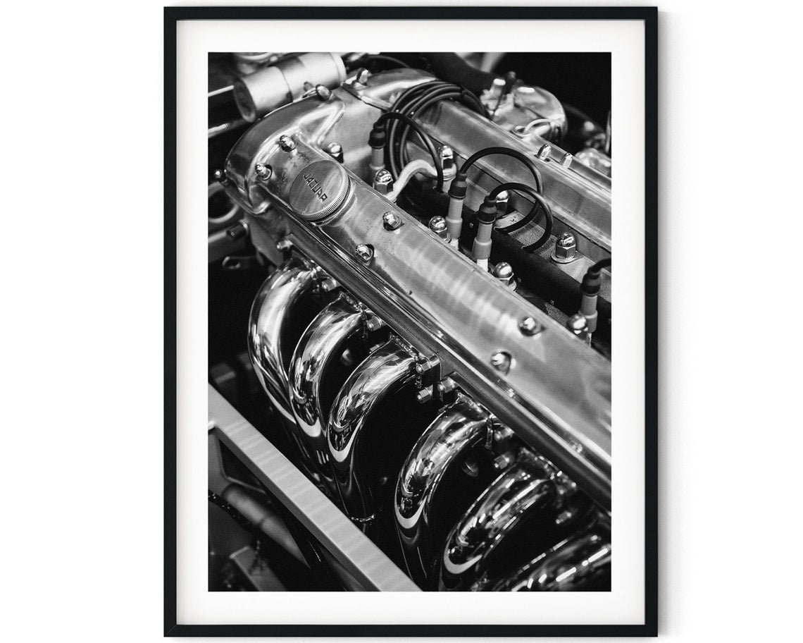 Black And White Photo Wall Art Print Car Engine Poster Wall Art, Modern ...