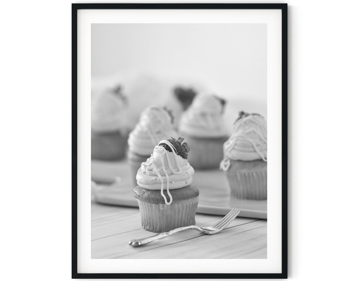 Black And White Photo Wall Art Print Cupcakes Poster Wall Art, Modern