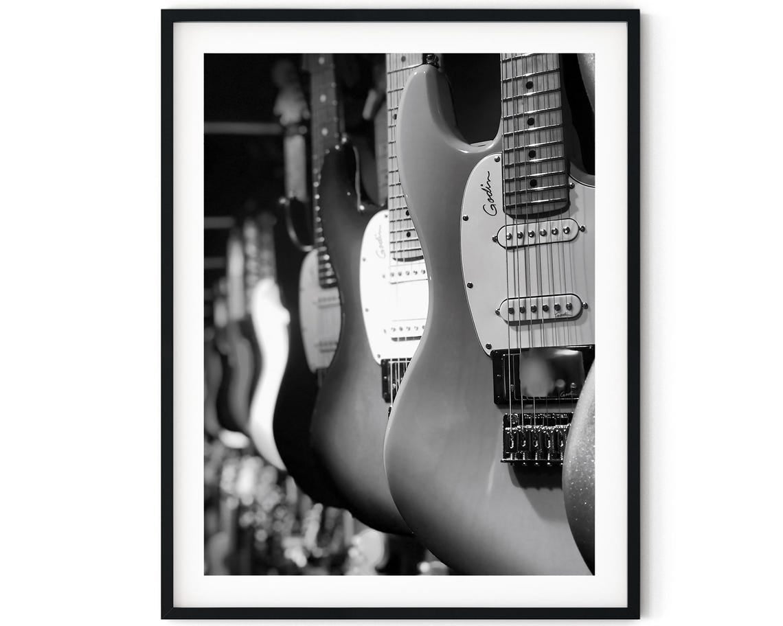 Black And White Photo Wall Art Print Guitar Shop Poster Wall Art