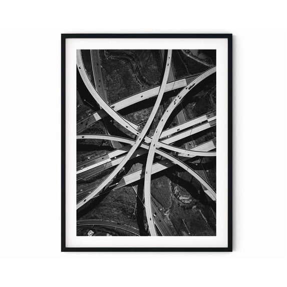 Black And White Photo Wall Art Print Interchange Roads Aerial View ...