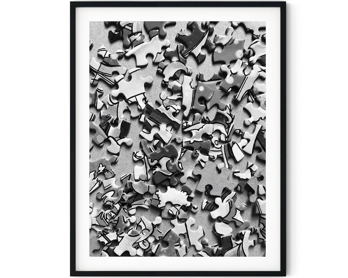 Black And White Photo Wall Art Print Jigsaw Puzzle Pieces Poster Wall