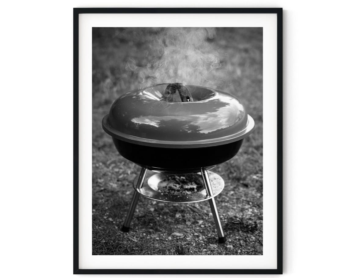 Black And White Photo Wall Art Print Round Bbq Grill Poster Wall Art