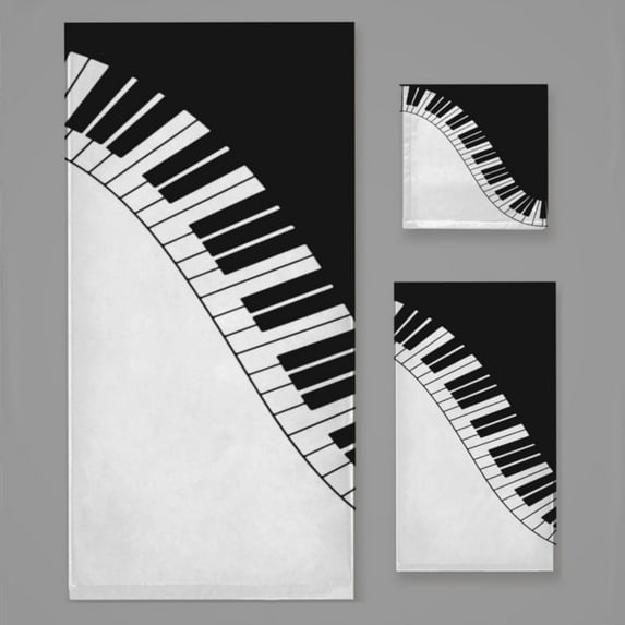 Black And White Piano Keyboard Bath Towel Sets For Bathroom Hand Towels Fingertip Towels 3 Piece Soft Absorbent For Bathroom Kitchen Hotel Beach
