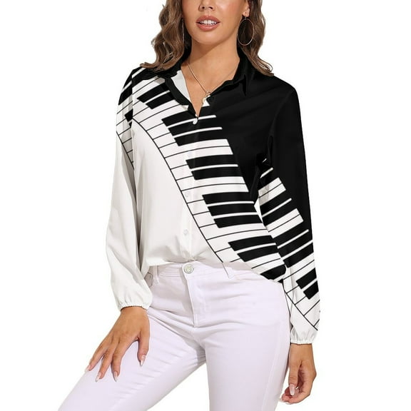 Black And White Piano Keyboard Long Sleeve Blouse Woman Streetwear Casual Shirts Summer Oversize Woman Streetwear Clothing Birthday Present