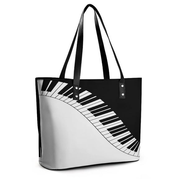 Black And White Piano Keyboard Woman Leather Handbags Large Tote Bag Fashion Portable Handbags With Zipper