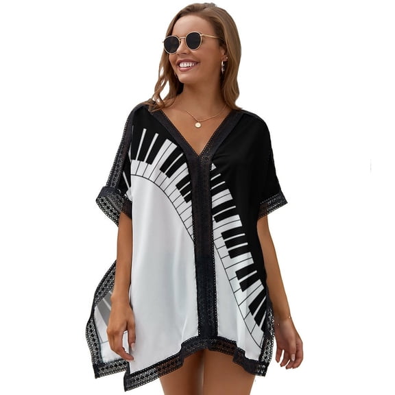 Black And White Piano Keyboard Women's Swimsuit Coverup Summer Beach Cover Up Bathing Suit Dress