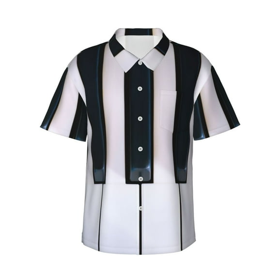 Black And White Piano Keyborad Men's 3d Print Casual Button Down Shirts, Novelty Hawaiian Short Sleeves M