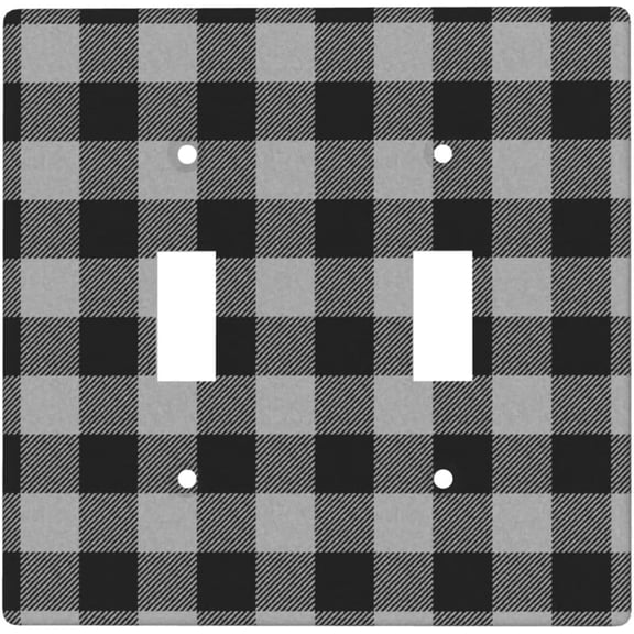 Black And White Plaid Buffalo Light Switch Cover 2-Gang,Double Toggle Decorative Wall Plate Switch Wallplate Cover,Size 4.50" X 4.50"